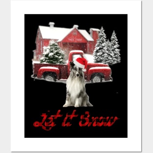 Shetland Sheepdog Let It Snow Tree Farm Red Truck Christmas Posters and Art